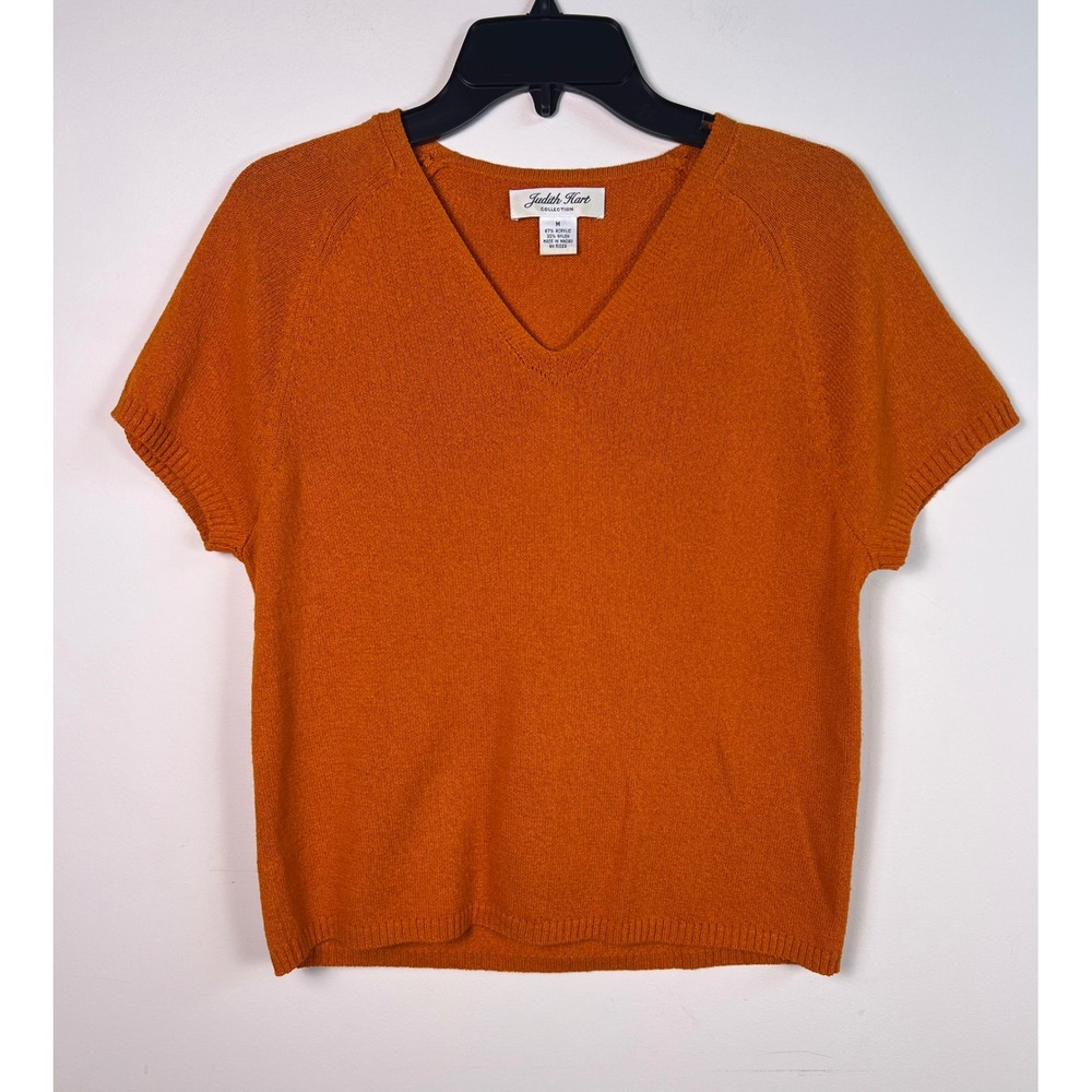 Judith Hart Collection Burnt‎ Orange V-Neck Short Sleeve Knit Sweater Top Mens M